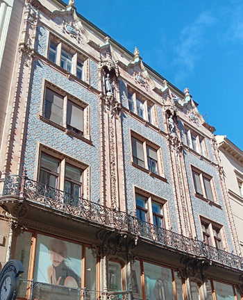 Blue ceramic tile, Budapest, Hungary