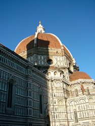 Firenze Duomo, multic0olored marble, with tourists atop