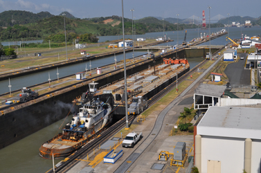 Panama Canal, trains and bridge, Panama City, Panama
